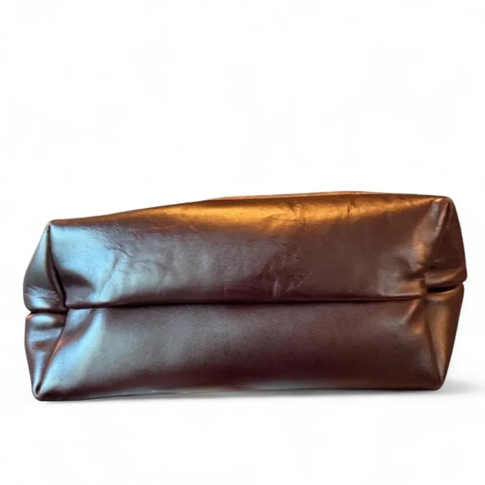 Portland Leather Goods Dark Brown Leather Tote Shoulder Bag Front Pocket